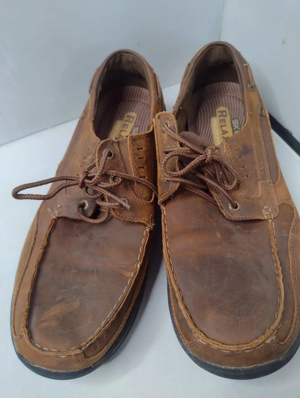 Skechers Segment Brown Leather Boat Oxford Shoes Leather Size Lace Up LIQ